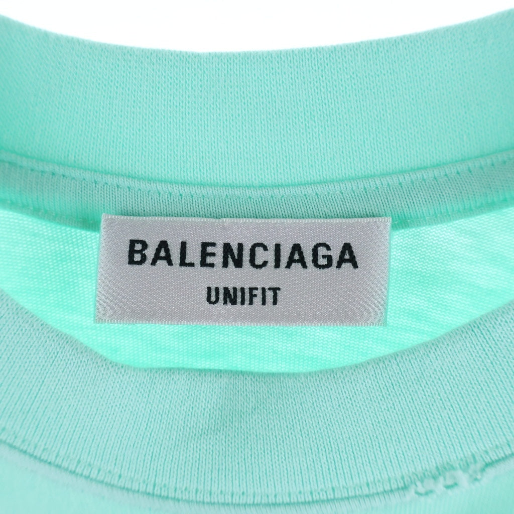 BALENCIAGA(バレンシアガ) 刺繍ロゴ ダメージ加工 半袖Tシャツカットソー ブルー 681314