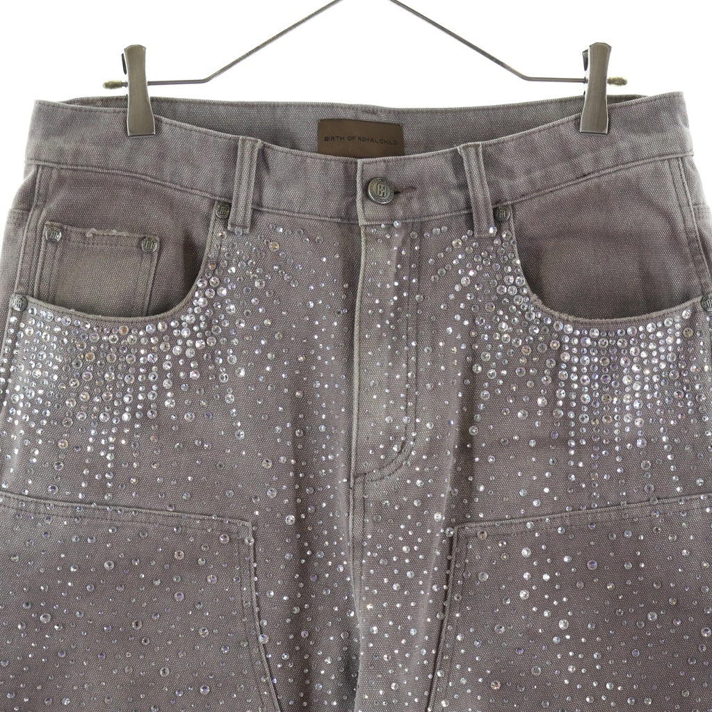 BIRTH OF ROYAL CHILD(バースオブロイヤルチャイルド) Redial 20K Diamond Jorts ラインストーン ダブルニー ショーツ ショートパンツ ブラウン