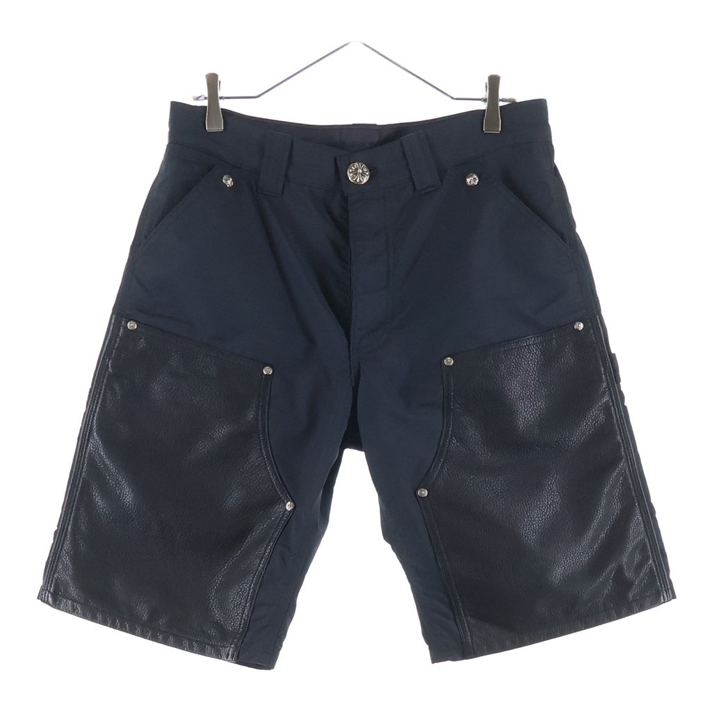 CHROME HEARTS(クロムハーツ) Carpenter Double Knee Leather Cross Patch Nylon Shorts カーペンター ダブルニー レザークロスパッチナイロンショーツ ハーフパンツ ブラック