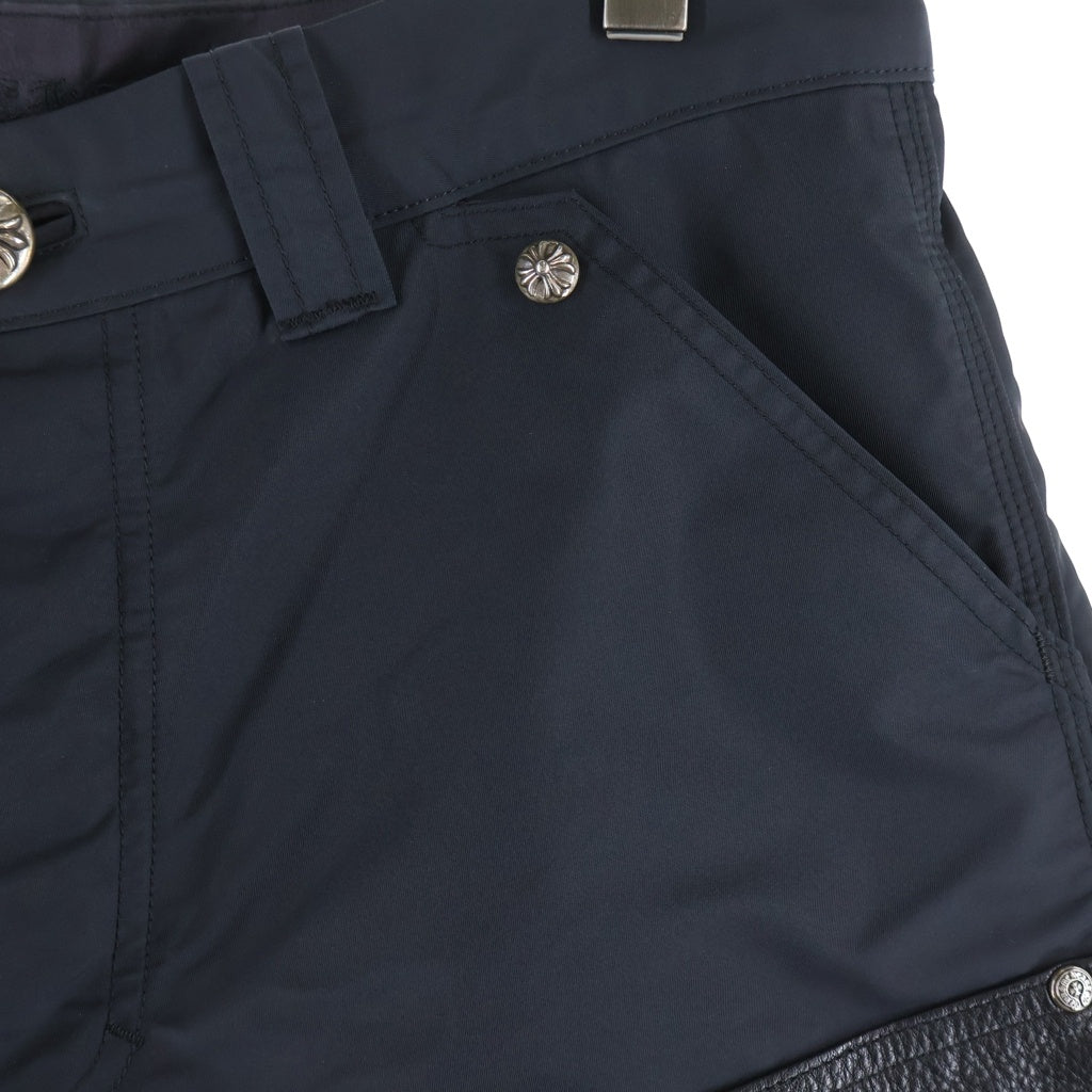 CHROME HEARTS(クロムハーツ) Carpenter Double Knee Leather Cross Patch Nylon Shorts カーペンター ダブルニー レザークロスパッチナイロンショーツ ハーフパンツ ブラック