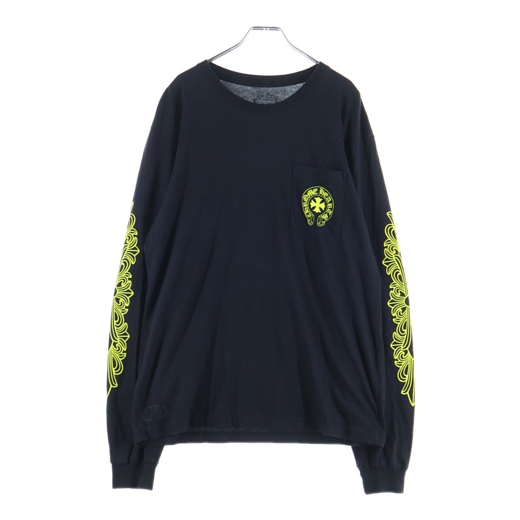 CHROME HEARTS(クロムハーツ) DBL FLRL L/S TEE ダブルフローラル バックヴァーティカルロゴプリント長袖Tシャツ ブラック/イエロー