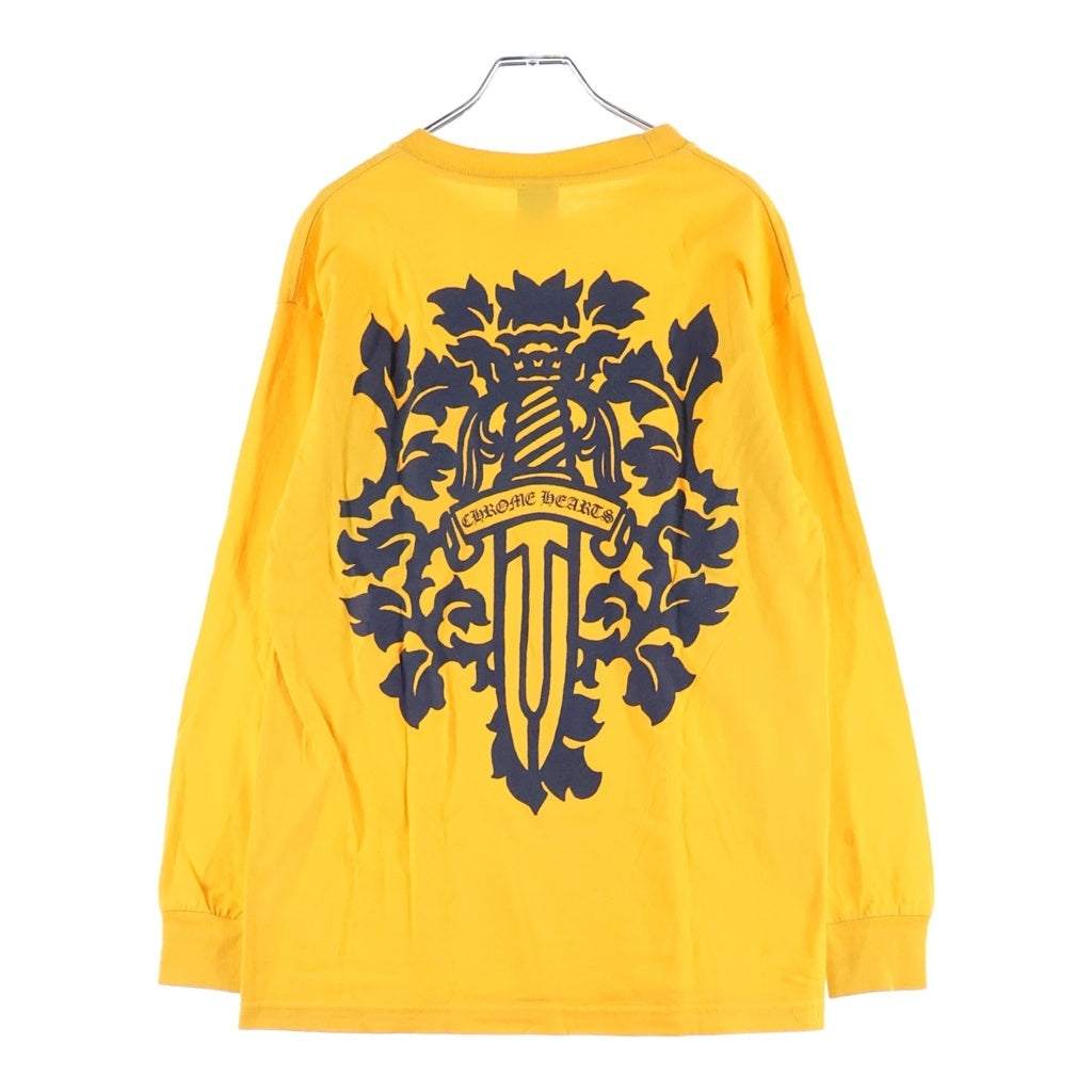 CHROME HEARTS(クロムハーツ) OLD NECK LOGO VINE DAGGER L/S TEE オールド バックヴァインダガー ネックロゴプリント長袖Tシャツ イエロー
