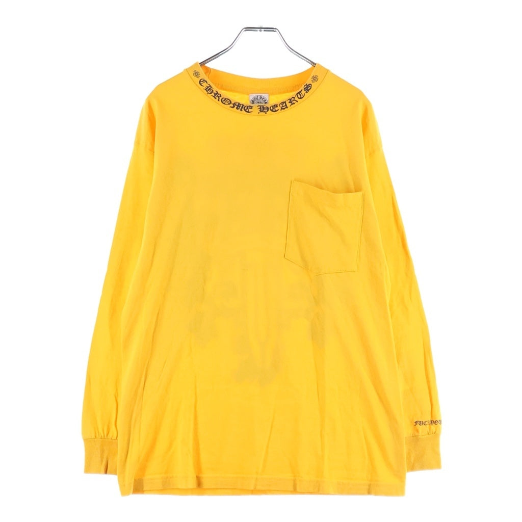 CHROME HEARTS(クロムハーツ) OLD NECK LOGO VINE DAGGER L/S TEE オールド バックヴァインダガー ネックロゴプリント長袖Tシャツ イエロー