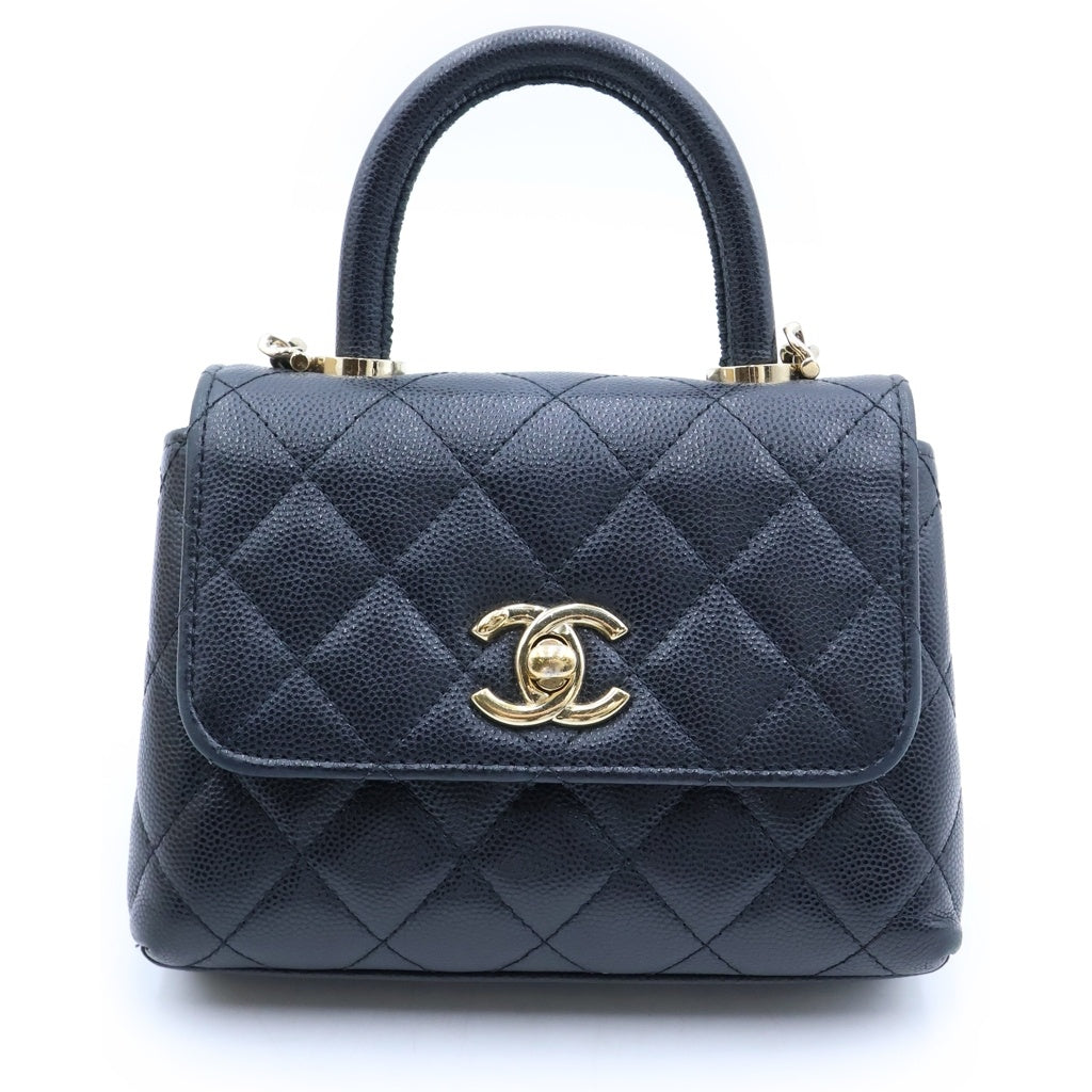 CHANEL(シャネル) マトラッセ ココハンドル ミニ キャビアスキン ゴールド金具 チェーン2WAYショルダーバッグ ブラック/ゴールド AP4244 レディース