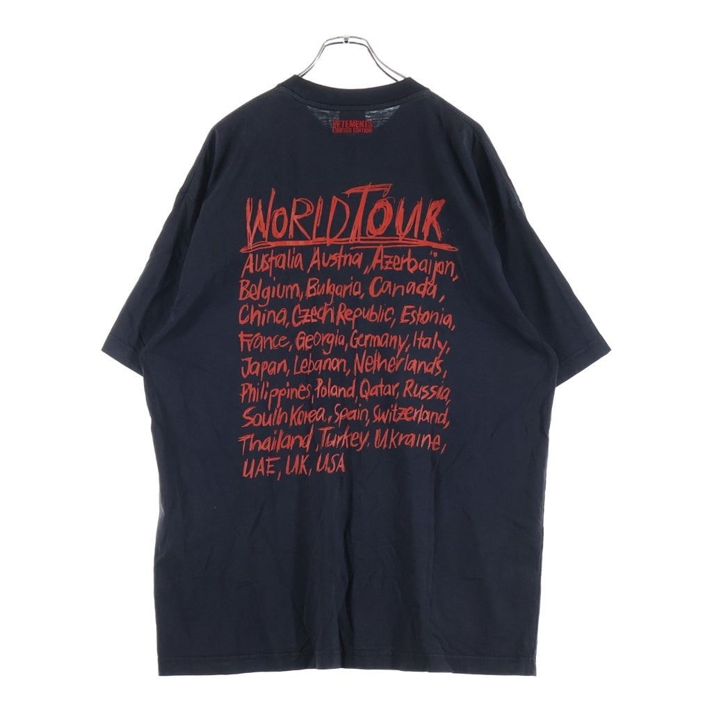 VETEMENTS(ヴェトモン) 23AW World Tour Logo TShirt ワールドツアー ロゴプリント クルーネック半袖Tシャツ ブラック UE54TR430B