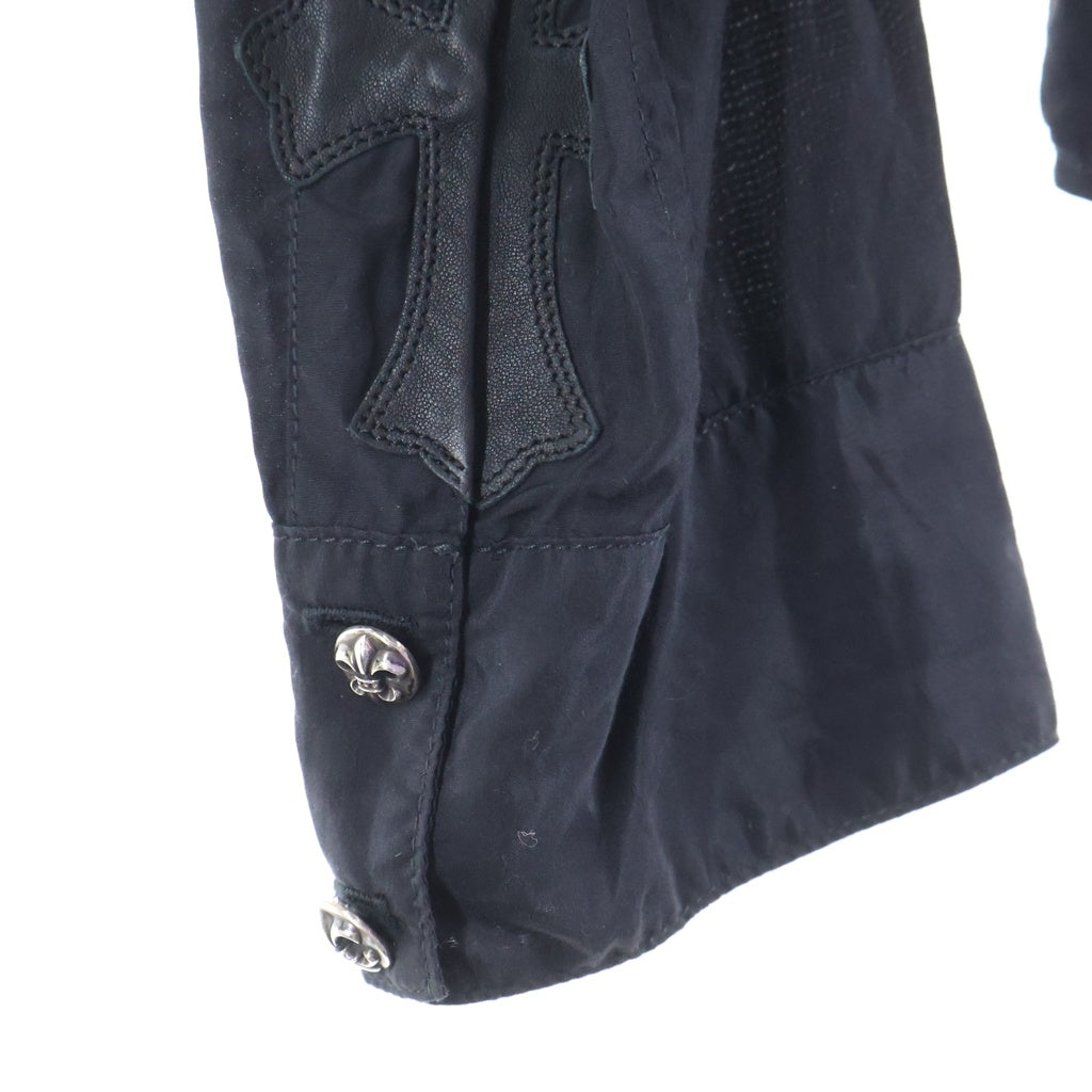 CHROME HEARTS(クロムハーツ) LOOSEENDS ルーズエンド BSフレアボタン クロスパッチ付きシルク長袖シャツ ブラック