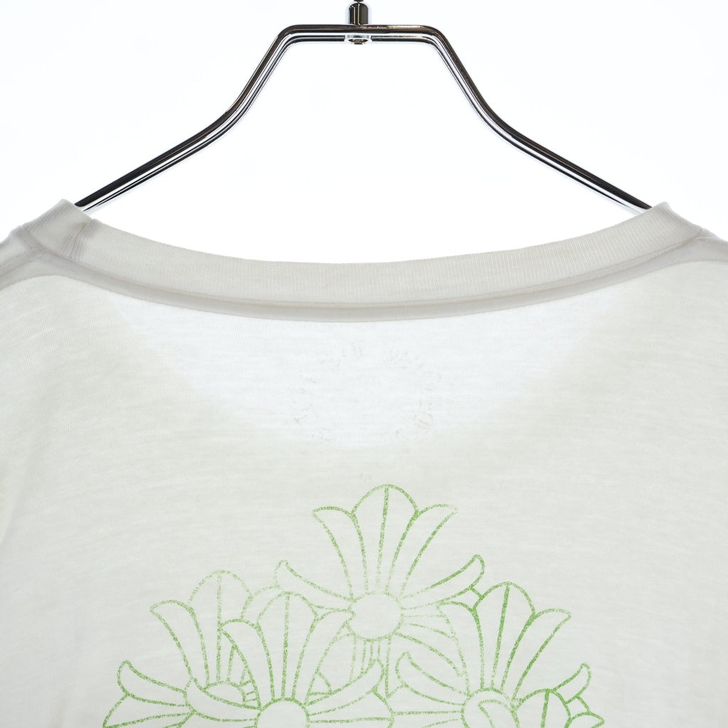 CHROME HEARTS(クロムハーツ) Cemetery Cross L/S Tee バックセメタリークロスプリント 長袖Tシャツカットソー ホワイト/グリーン