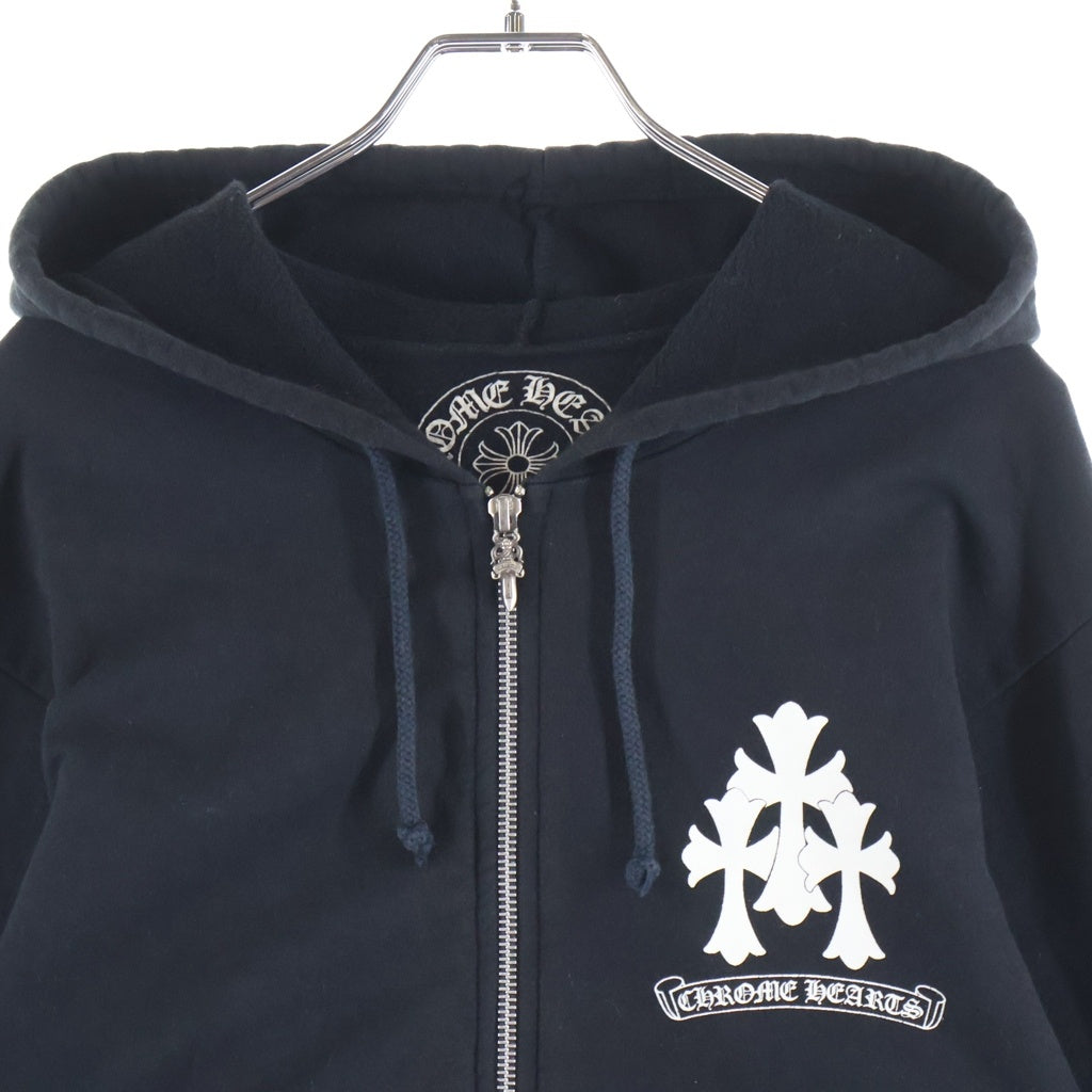 CHROME HEARTS(クロムハーツ) Cross Tire Track SWTSHRT HD ZIP バックセメタリークロス タイヤトラック ジップアップパーカー ブラック