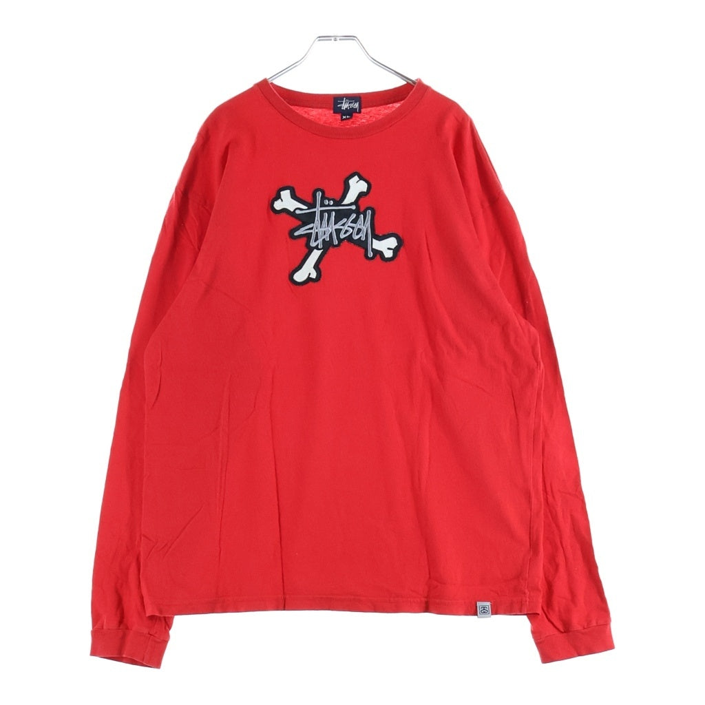 STUSSY(ステューシー) 90S OLD VINTAGE クロスボーン ワッペン 長袖Tシャツ紺タグ レッド