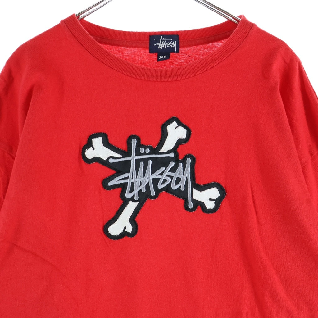 STUSSY(ステューシー) 90S OLD VINTAGE クロスボーン ワッペン 長袖Tシャツ紺タグ レッド