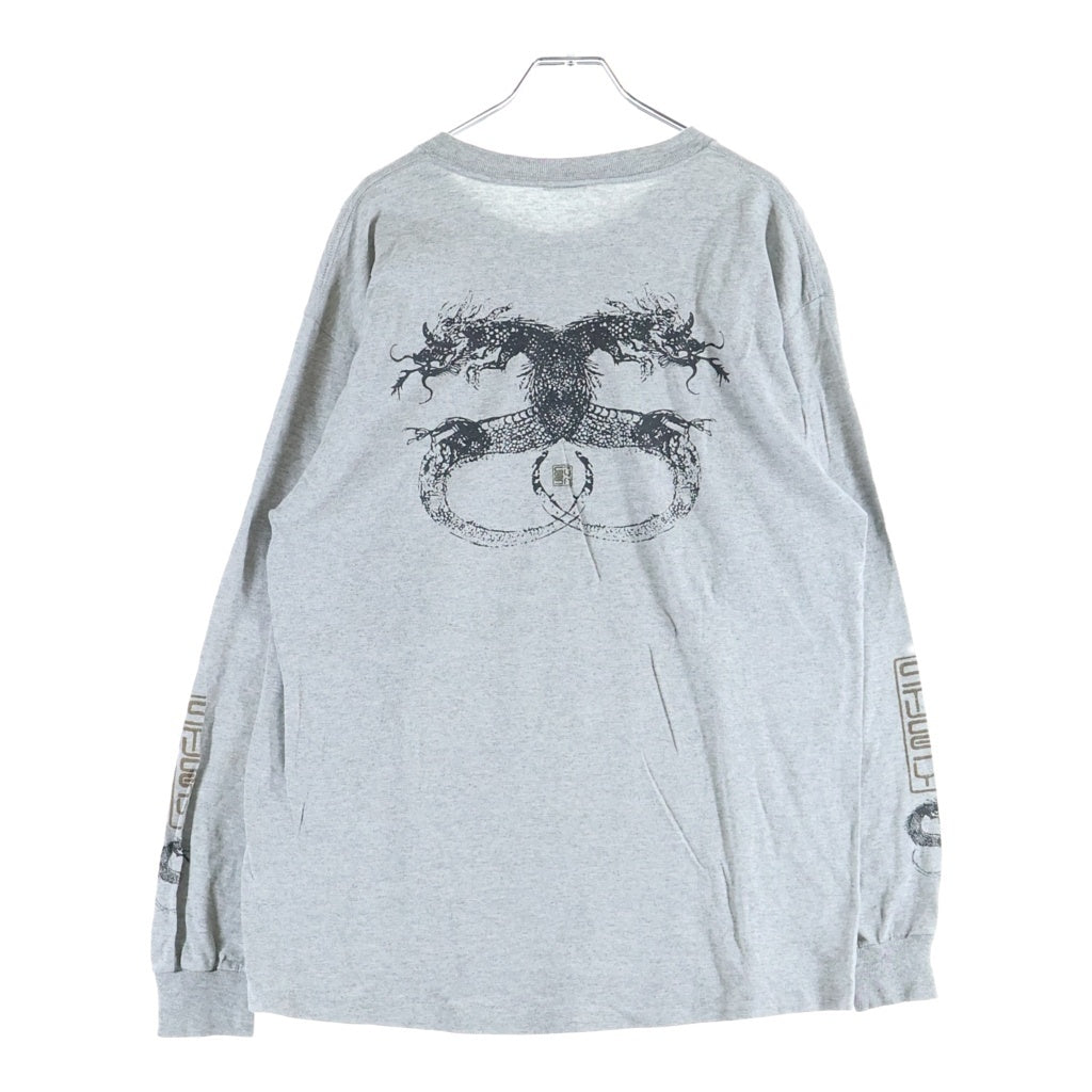STUSSY(ステューシー) 90S OLD VINTAGE ドラゴンプリント 長袖Tシャツ 紺タグ グレー