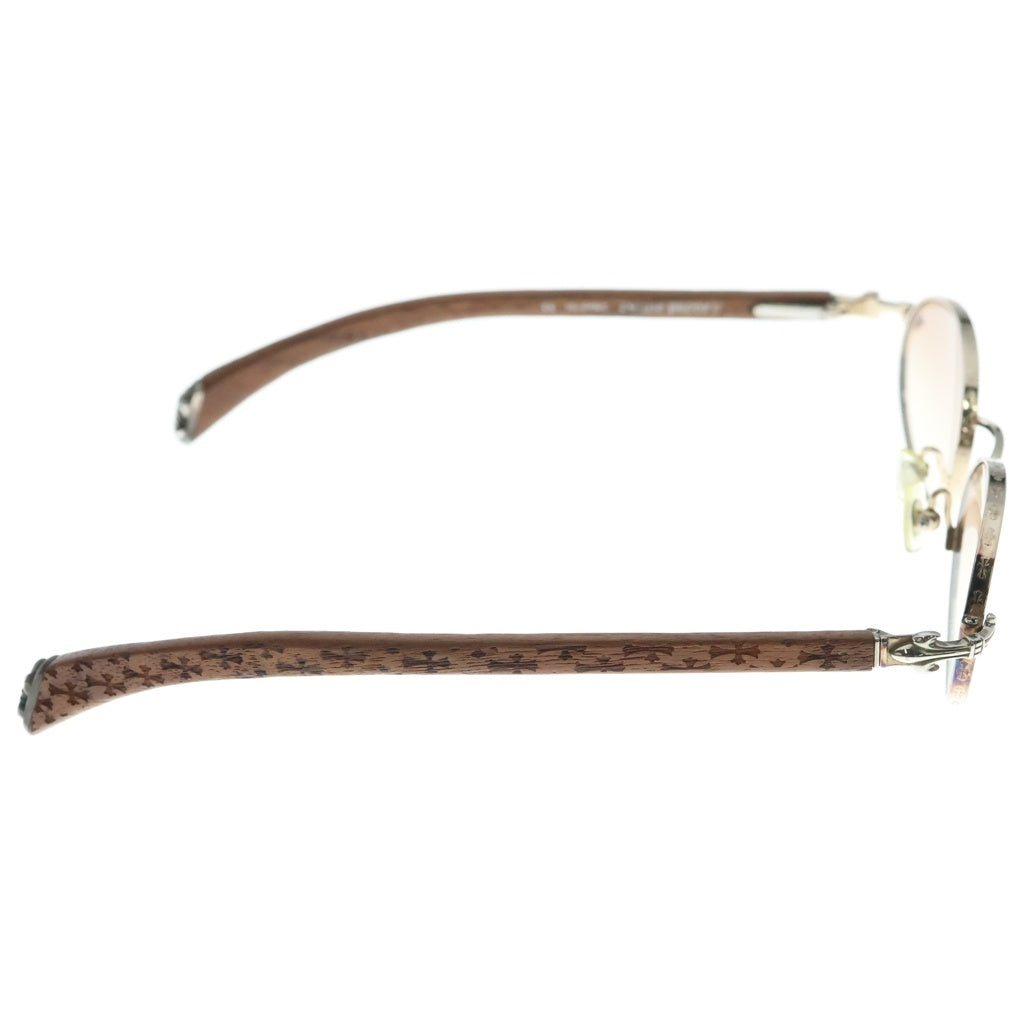 CHROME HEARTS(クロムハーツ) LIVING PROOF 4 サイドBSフレアモチーフ ウッドテンプルサングラス アイウェア 眼鏡 ブラウン/シルバー