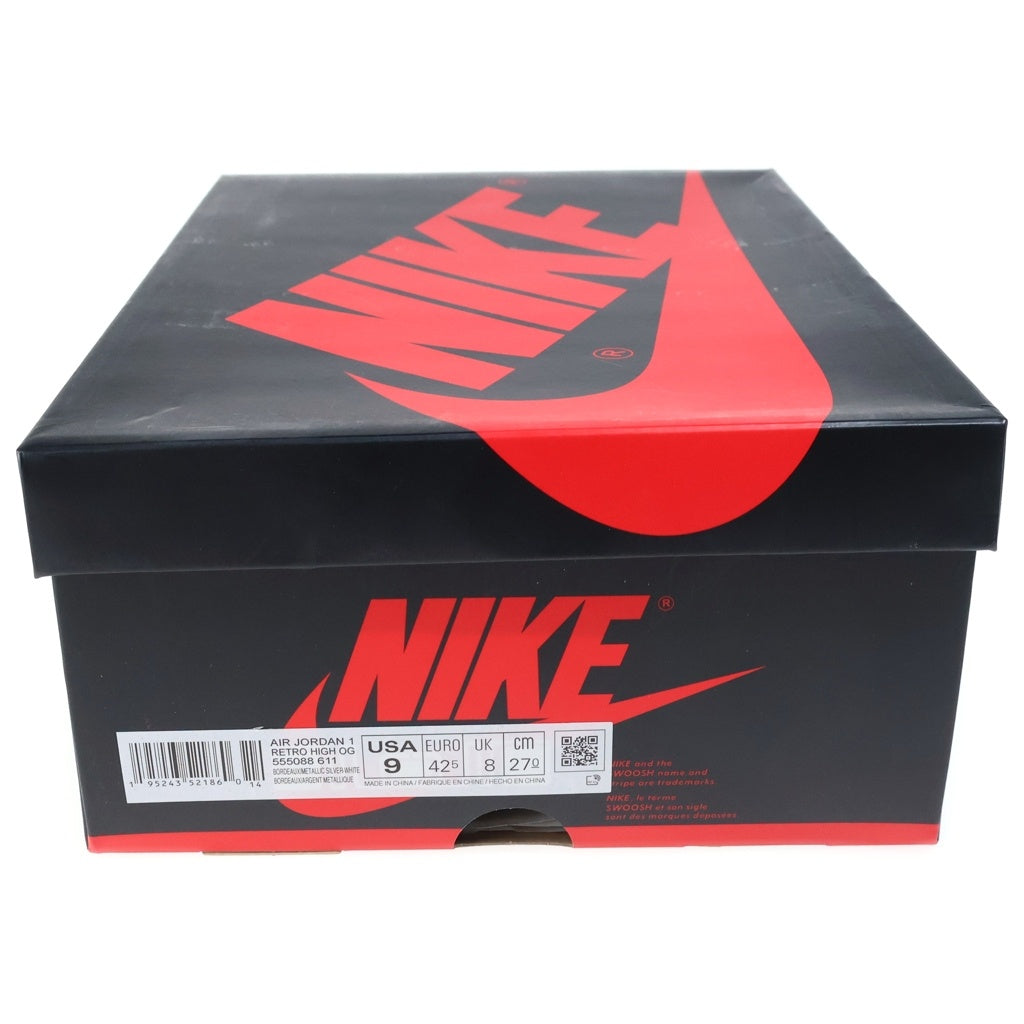 NIKE(ナイキ) AIR JORDAN 1 HIGH OG BORDEAUX エアジョーダン1 ハイカットスニーカー ボルドー US9/27.0cm ワインレッド/ホワイト 555088-611