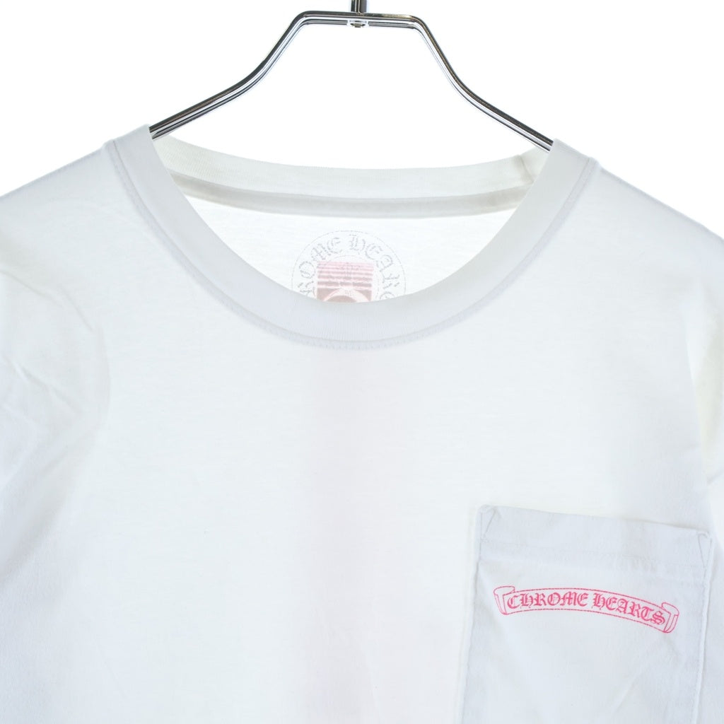 CHROME HEARTS(クロムハーツ) Neon Pink Stripe Logo L/S Tee ストライプロゴプリント長袖Tシャツ ホワイト/ピンク