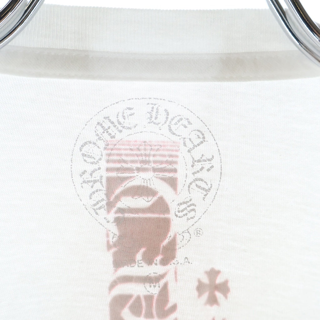 CHROME HEARTS(クロムハーツ) Neon Pink Stripe Logo L/S Tee ストライプロゴプリント長袖Tシャツ ホワイト/ピンク