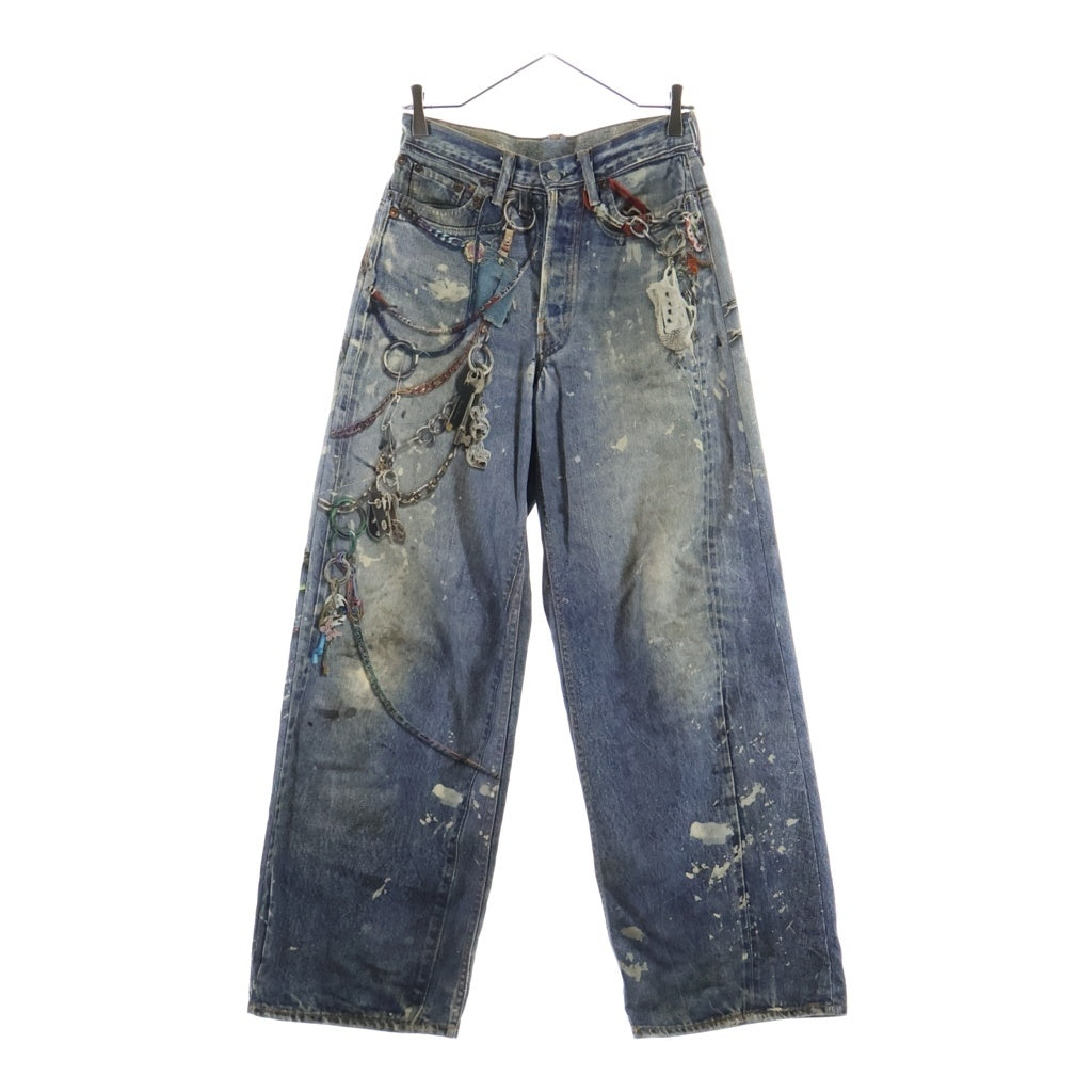 Acne Studios(アクネ ストゥディオズ) 1981 ルーズフィットジーンズ トロンプルイユ チェーンプリント デニムパンツ ボタンフライ 総柄 インディゴ FN-WN-TROU001290