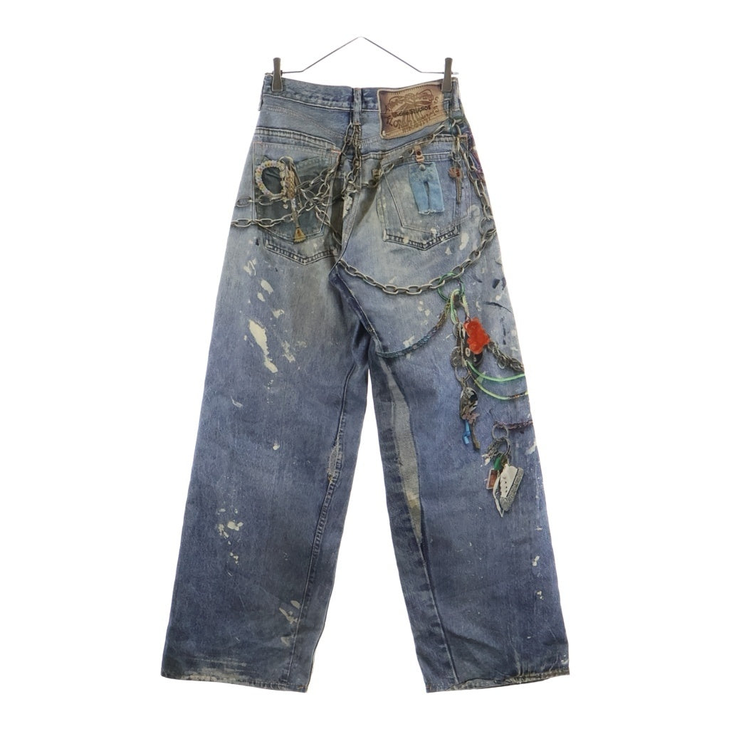 Acne Studios(アクネ ストゥディオズ) 1981 ルーズフィットジーンズ トロンプルイユ チェーンプリント デニムパンツ ボタンフライ 総柄 インディゴ FN-WN-TROU001290