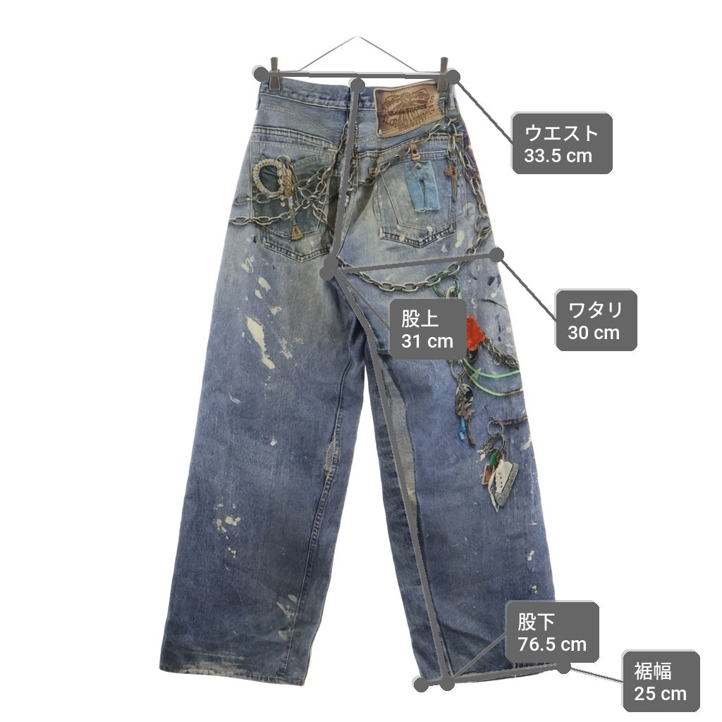 Acne Studios(アクネ ストゥディオズ) 1981 ルーズフィットジーンズ トロンプルイユ チェーンプリント デニムパンツ ボタンフライ 総柄 インディゴ FN-WN-TROU001290