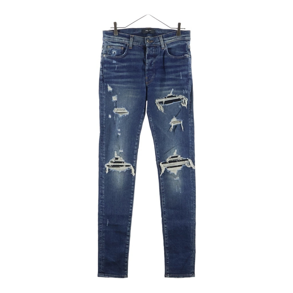 AMIRI(アミリ) 蛇腹レザー ダメージ加工 デニム ジーンズ スキニーパンツ SR1PXMD012SAMDSIインディゴ