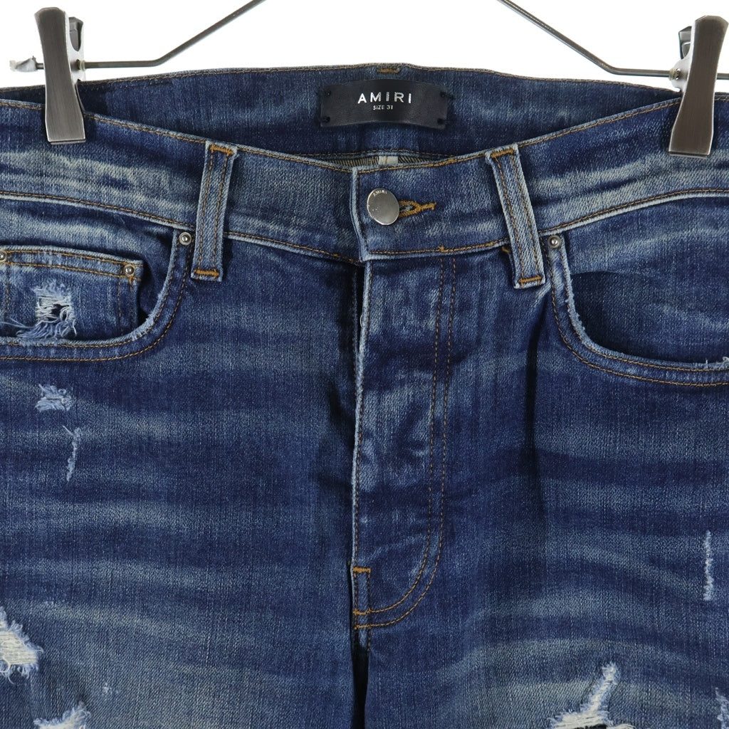 AMIRI(アミリ) 蛇腹レザー ダメージ加工 デニム ジーンズ スキニーパンツ SR1PXMD012SAMDSIインディゴ