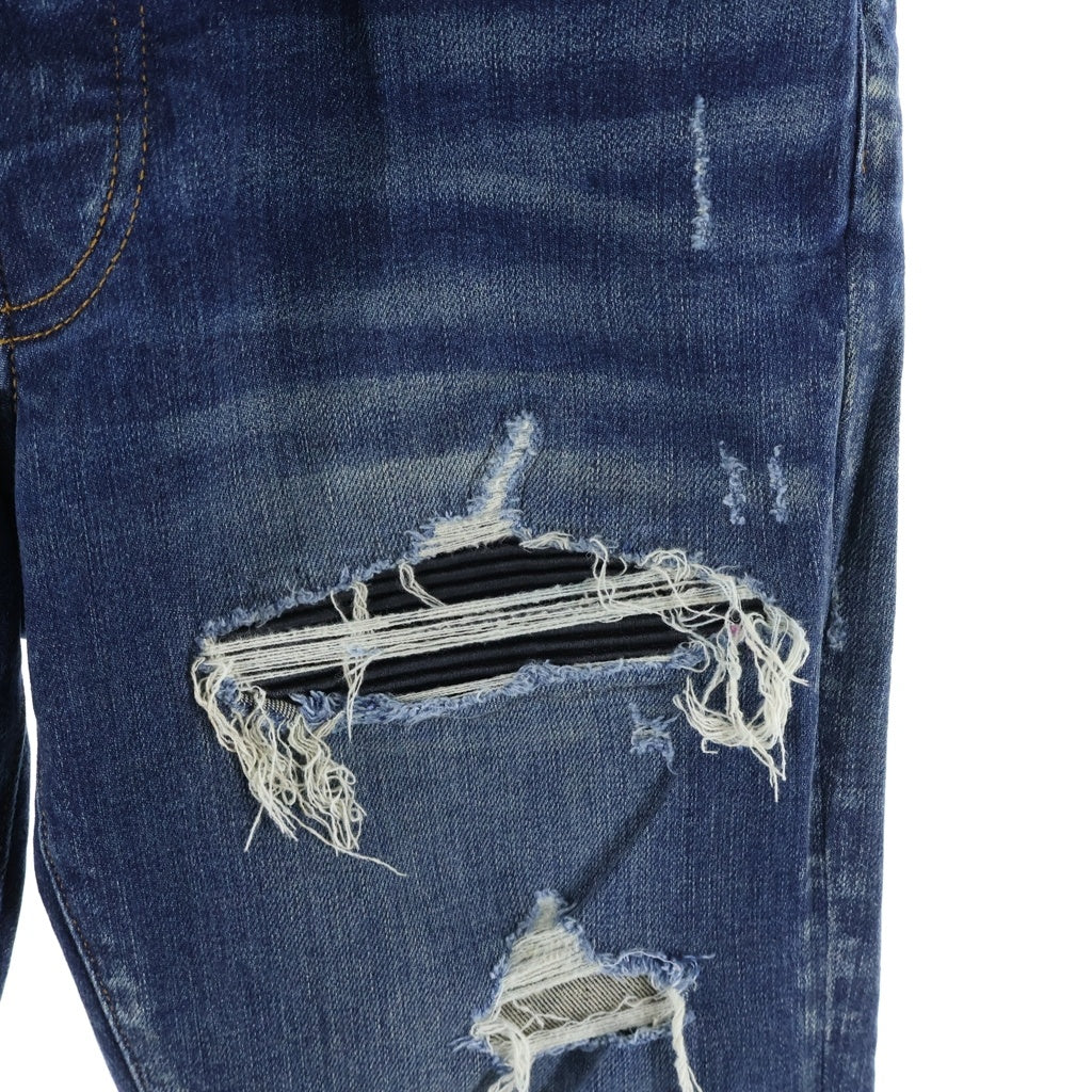 AMIRI(アミリ) 蛇腹レザー ダメージ加工 デニム ジーンズ スキニーパンツ SR1PXMD012SAMDSIインディゴ