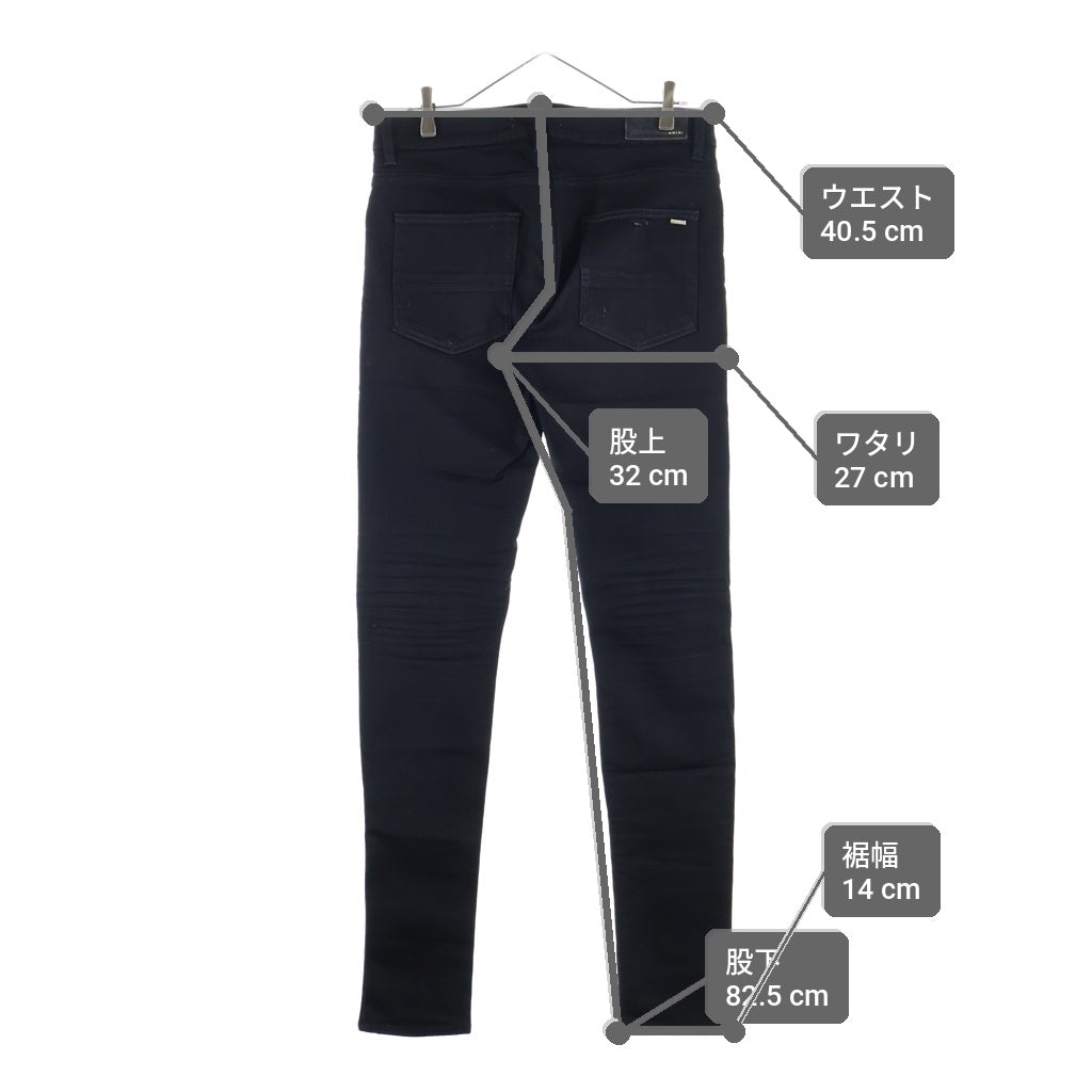 AMIRI(アミリ) 蛇腹レザー ダメージ加工 デニム ジーンズ スキニーパンツ ブラック