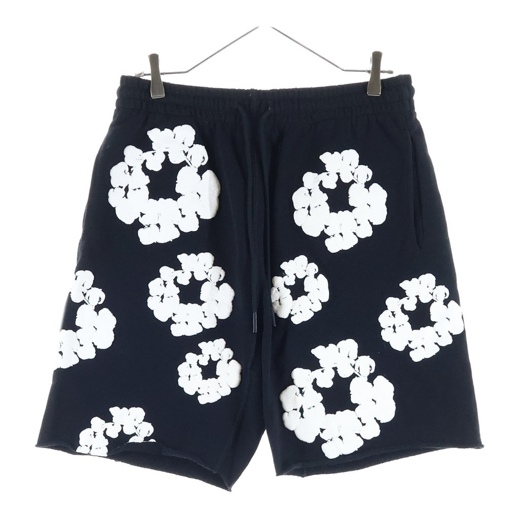 READY MADE(レディメイド) ×DENIM TEARS デニムティアーズ フラワー コットン スウェットショートパンツ RE-DT-BK-00-00-17 ブラック