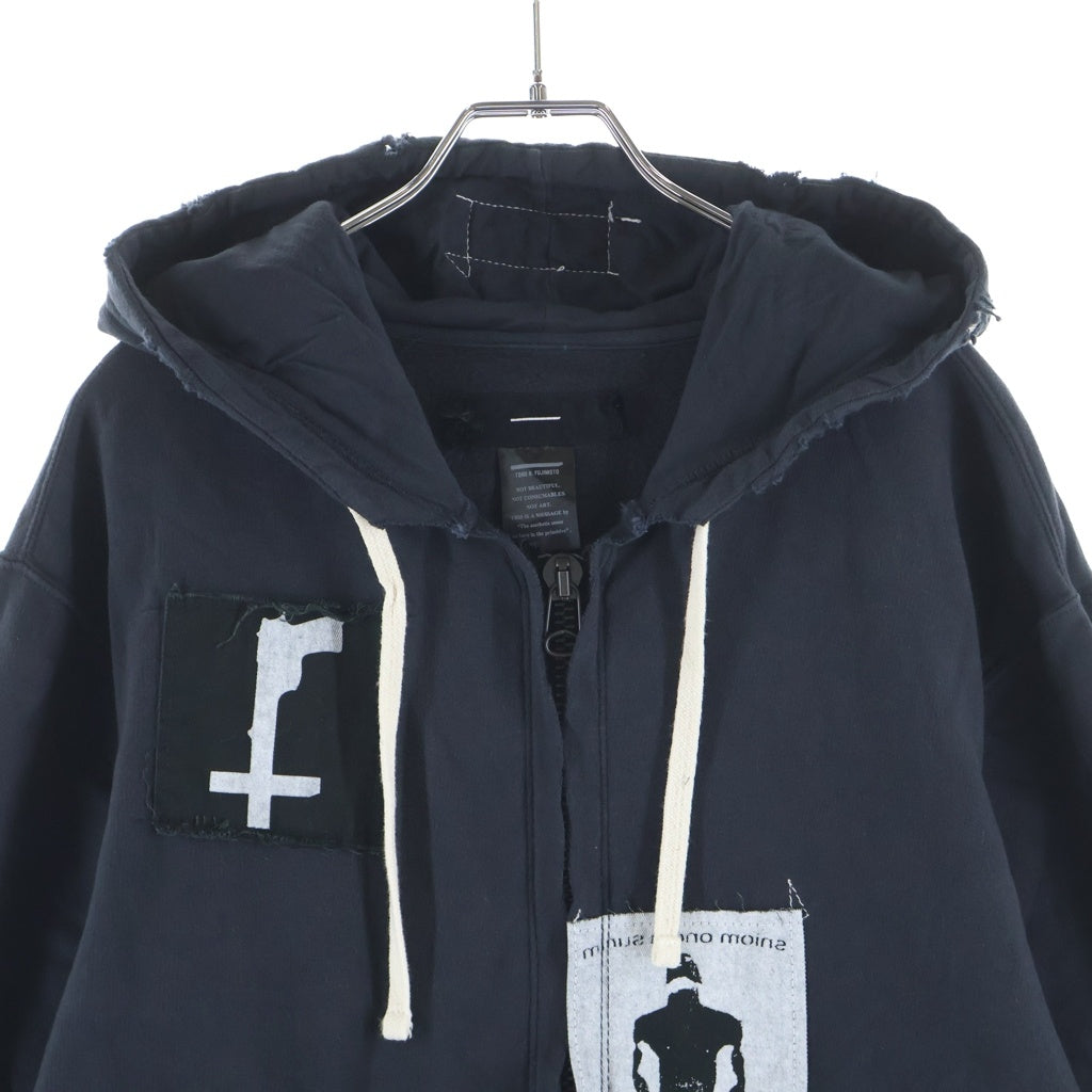 MINUS(マイナス) Bootleg Zip Up Hoodie With Damaged ブートレグ ジップ アップフーディー ブラック M-P1-BG1