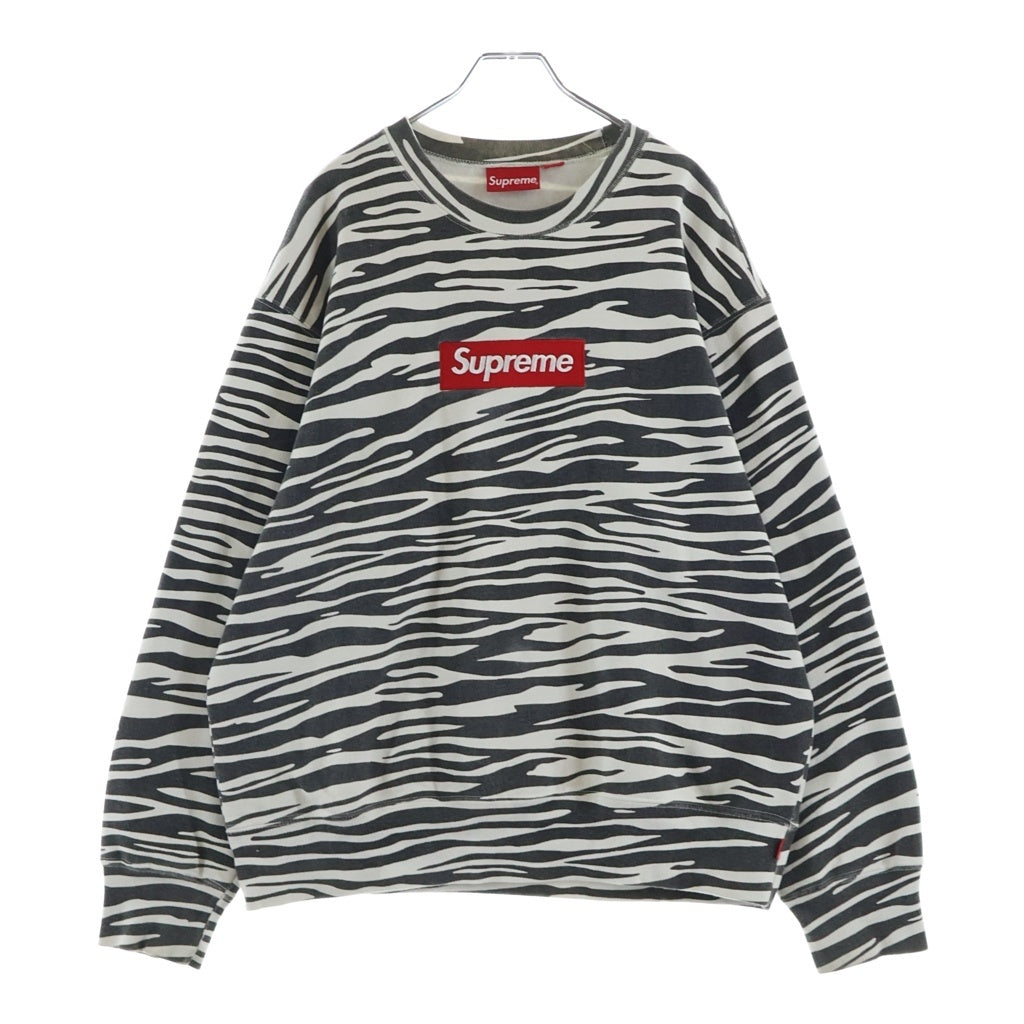SUPREME(シュプリーム) 22AW Box Logo Crewneck Zebra ゼブラ柄 ボックスロゴ クルーネック長袖スウェットトレーナー ブラック/ホワイト