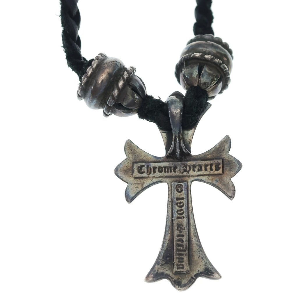 CHROME HEARTS(クロムハーツ) CH CRS SML CL スモールCHクロス クリンプト レザーブレイド ネックレス シルバー/ブラック BCA217