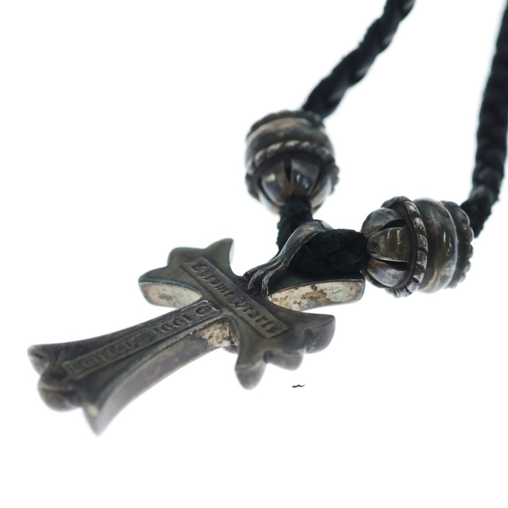 CHROME HEARTS(クロムハーツ) CH CRS SML CL スモールCHクロス クリンプト レザーブレイド ネックレス シルバー/ブラック BCA217