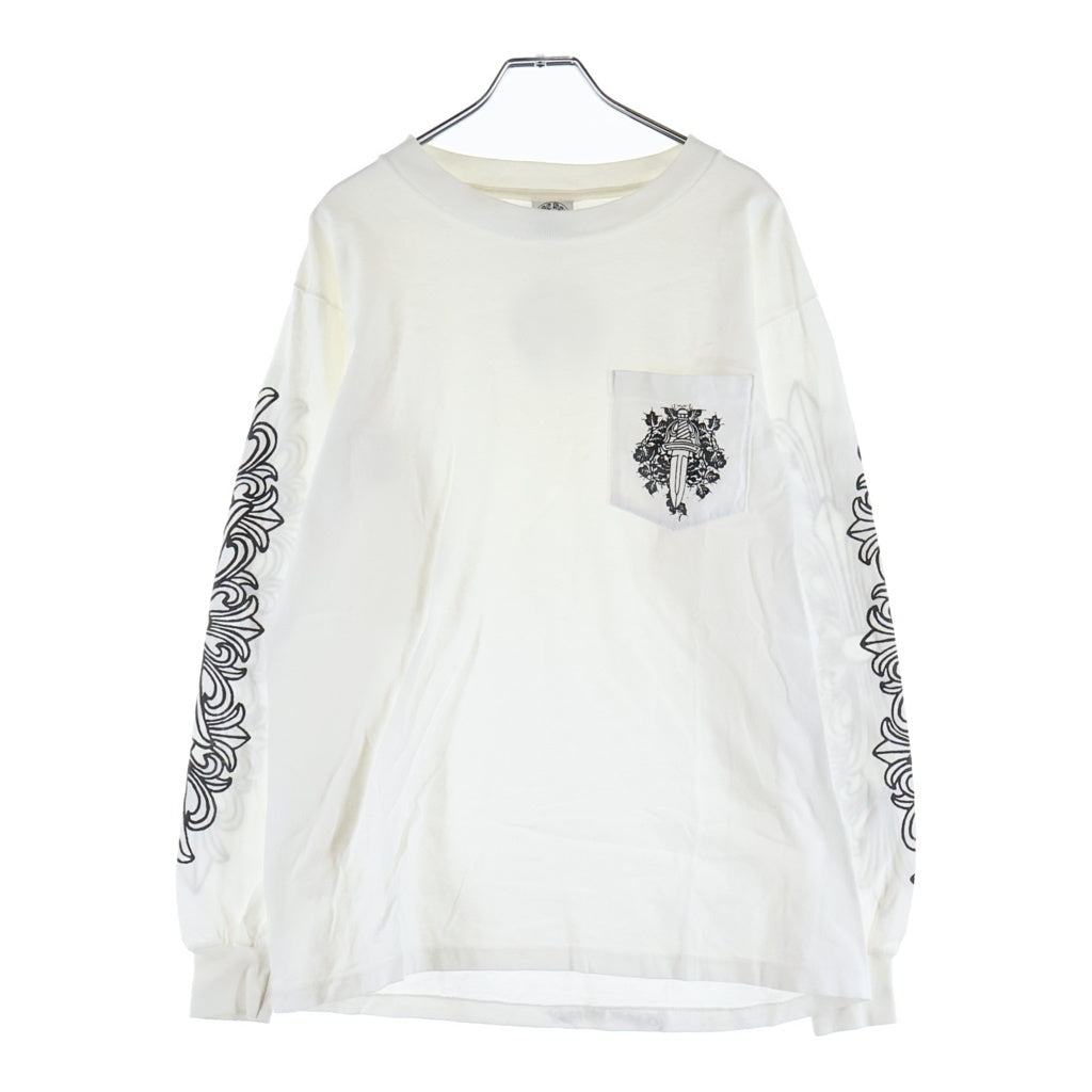 CHROME HEARTS(クロムハーツ) OLD L/S オールド 袖フローラル ヴァインダガーホースシュープリント 長袖Tシャツカットソー ホワイト