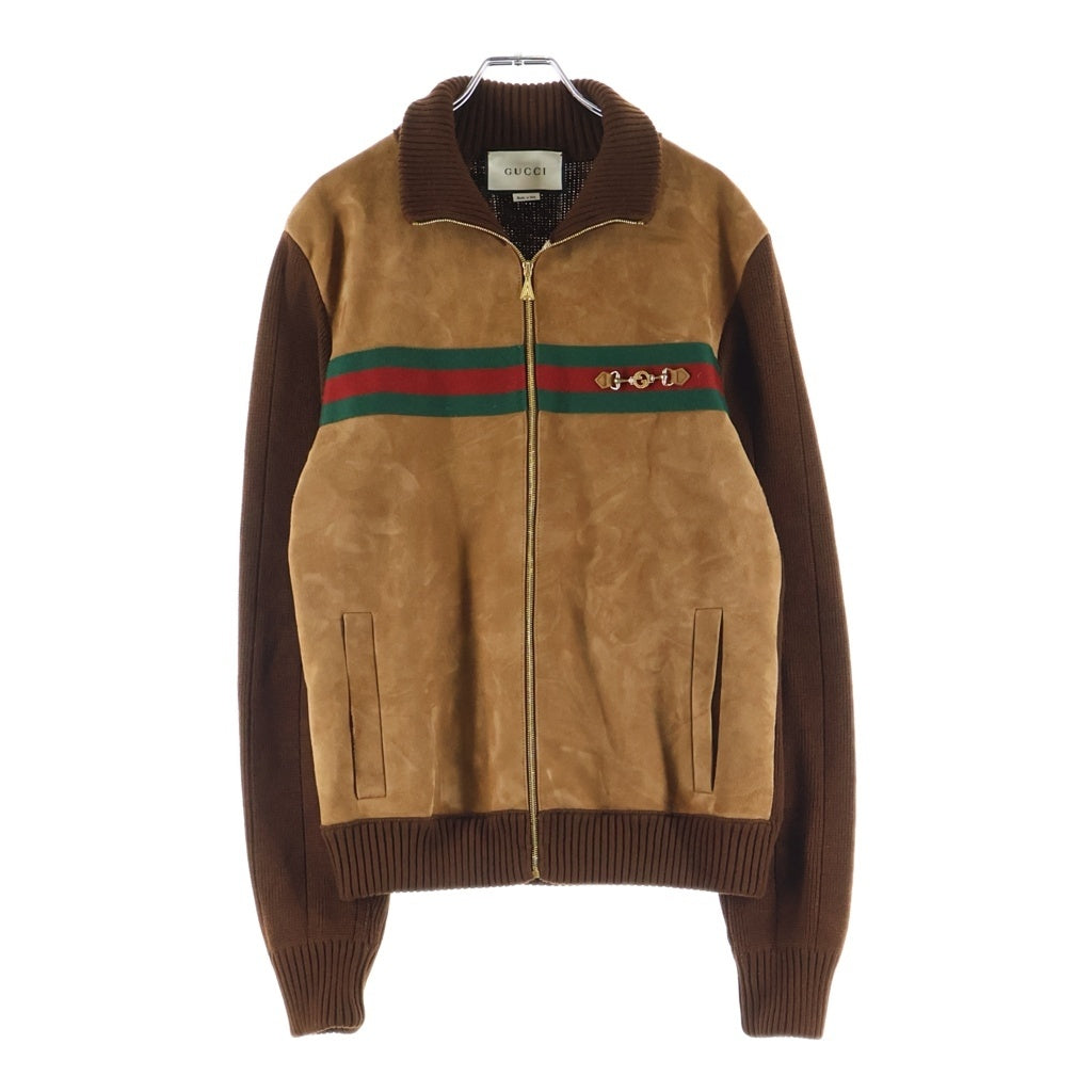 GUCCI(グッチ) スエード切替 ホースビット ジップアップ カーディガン ブラウン 626265 XKBFK