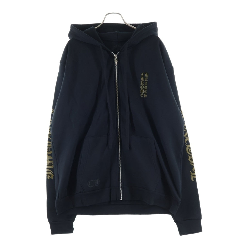CHROME HEARTS(クロムハーツ) SWTSHRT HD ZIP ヴァーティカルロゴグリッタープリントジップアップパーカー ブラック/カーキ