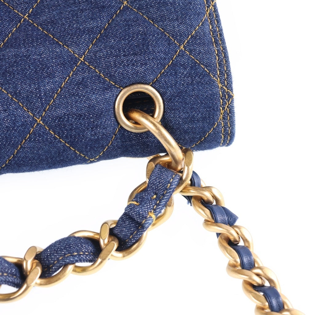 CHANEL(シャネル) マトラッセ フラップポケット チェーンストラップ デニム リュック バックパック ゴールド金具 インディゴ/ゴールド