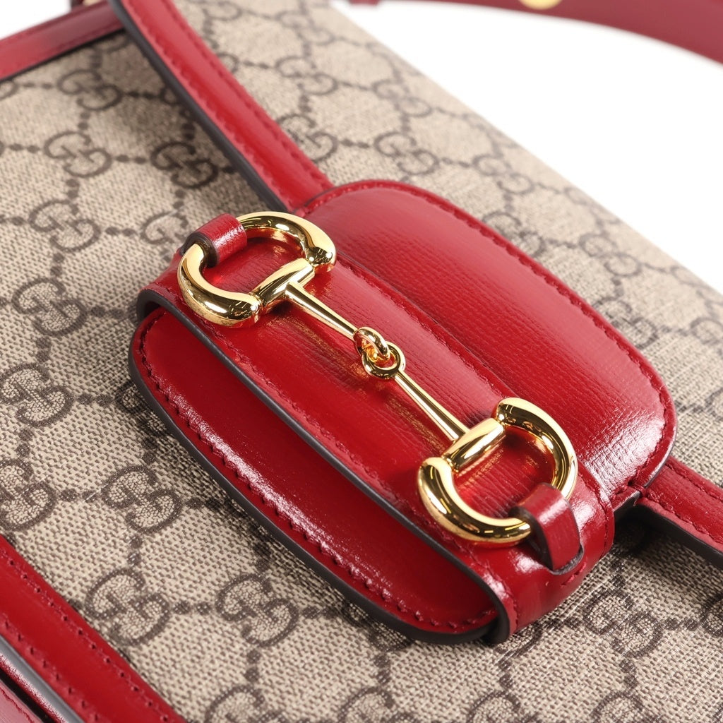 GUCCI(グッチ) ホースビット ショルダーバッグ PVCレザー ゴールド金具 658574 ブラウン/レッド