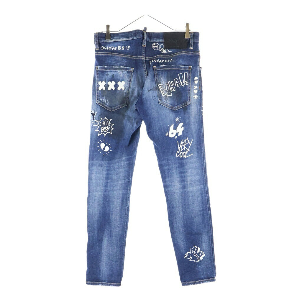 DSQUARED2(ディースクエアード) 22SS DARK GRAFFITI WASH SKATER DENIM ダークグラフィックウォッシュ スケーターデニム スキニーデニム インディゴ S74LB1099