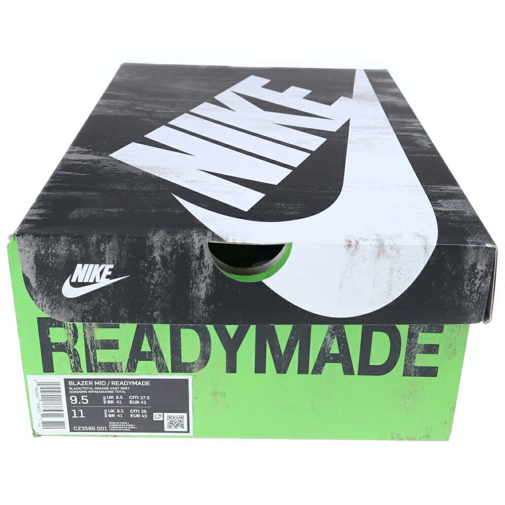 NIKE(ナイキ) ×READYMADE BLAZER MID CZ3589-001 レディメイド ブレーザー ミッドカットスニーカー US9.5/27.5cm ブラック/ホワイト/オレンジ