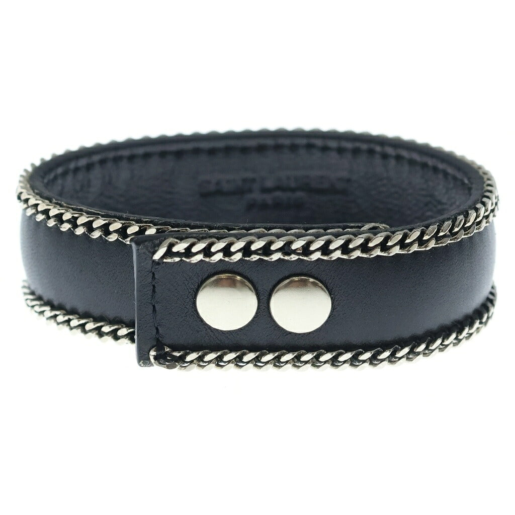 SAINT LAURENT PARIS(サンローランパリ) チェーン装飾 レザー ブレスレット ブラック/シルバー