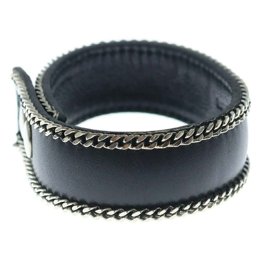 SAINT LAURENT PARIS(サンローランパリ) チェーン装飾 レザー ブレスレット ブラック/シルバー
