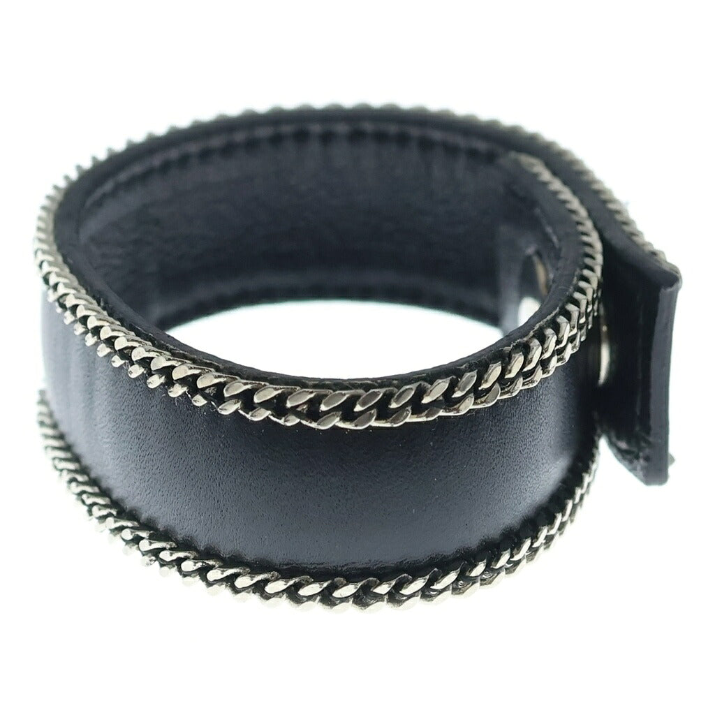 SAINT LAURENT PARIS(サンローランパリ) チェーン装飾 レザー ブレスレット ブラック/シルバー