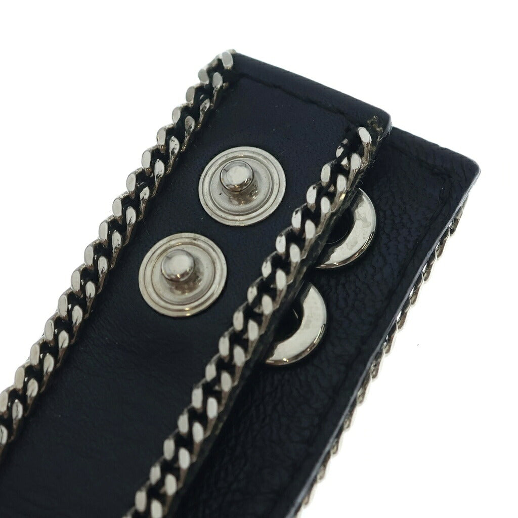 SAINT LAURENT PARIS(サンローランパリ) チェーン装飾 レザー ブレスレット ブラック/シルバー