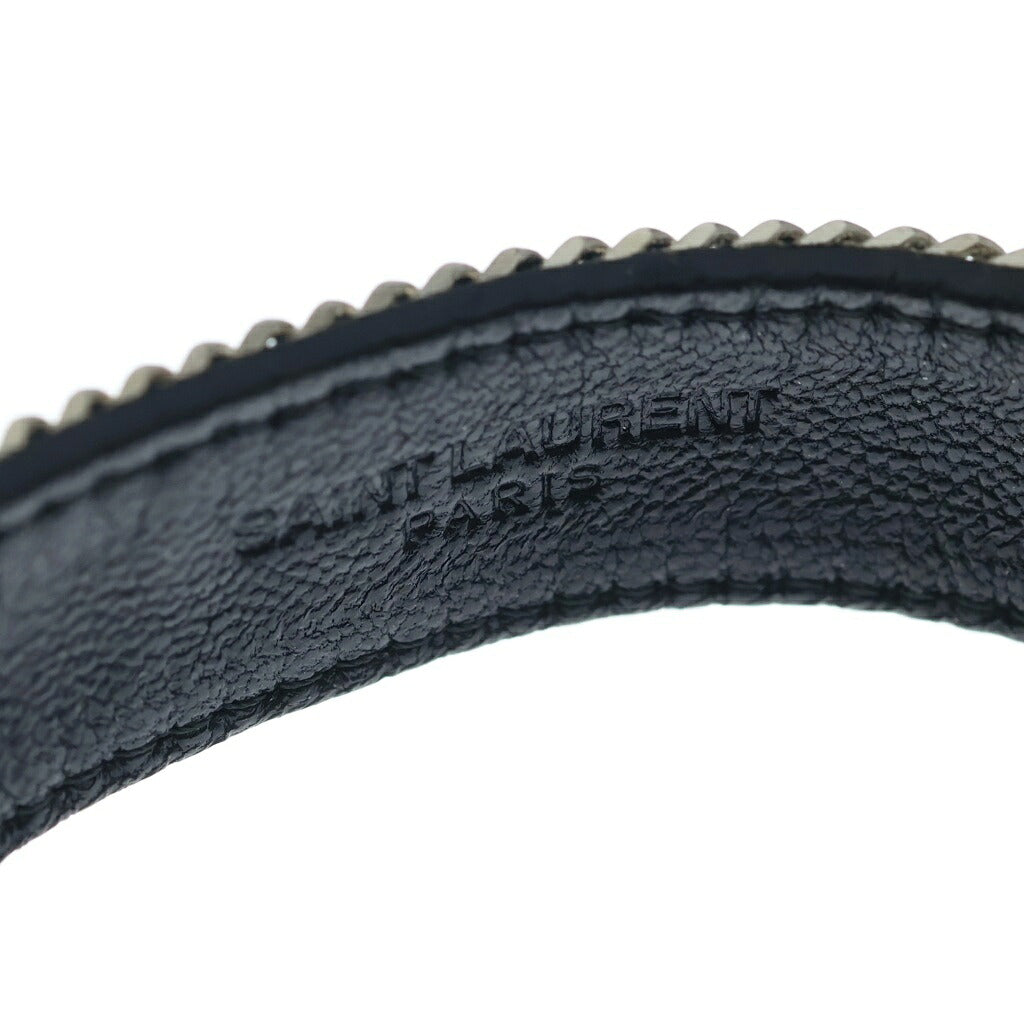 SAINT LAURENT PARIS(サンローランパリ) チェーン装飾 レザー ブレスレット ブラック/シルバー