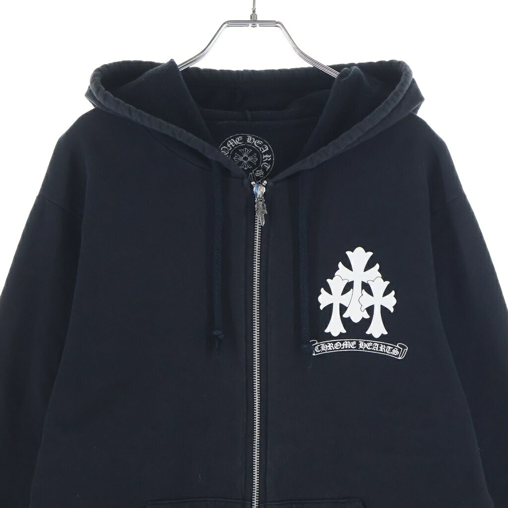 CHROME HEARTS(クロムハーツ) Cross Tire Track SWTSHRT HD ZIP バックセメタリークロス タイヤトラック ジップアップパーカー ブラック