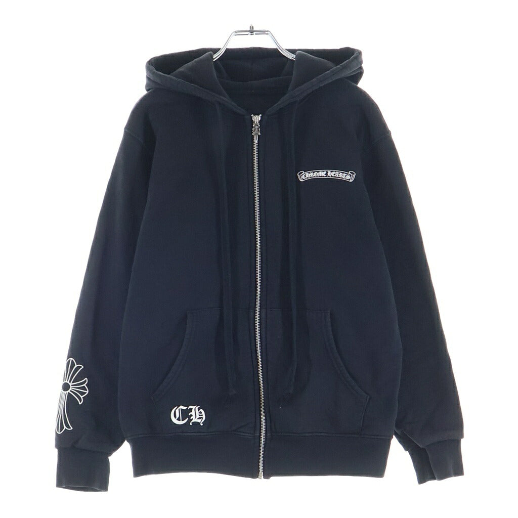 CHROME HEARTS(クロムハーツ) Cemetery Cross SWTSHRT HD ZIP セメタリークロスプリント 裏地サーマル ジップアップパーカー ブラック