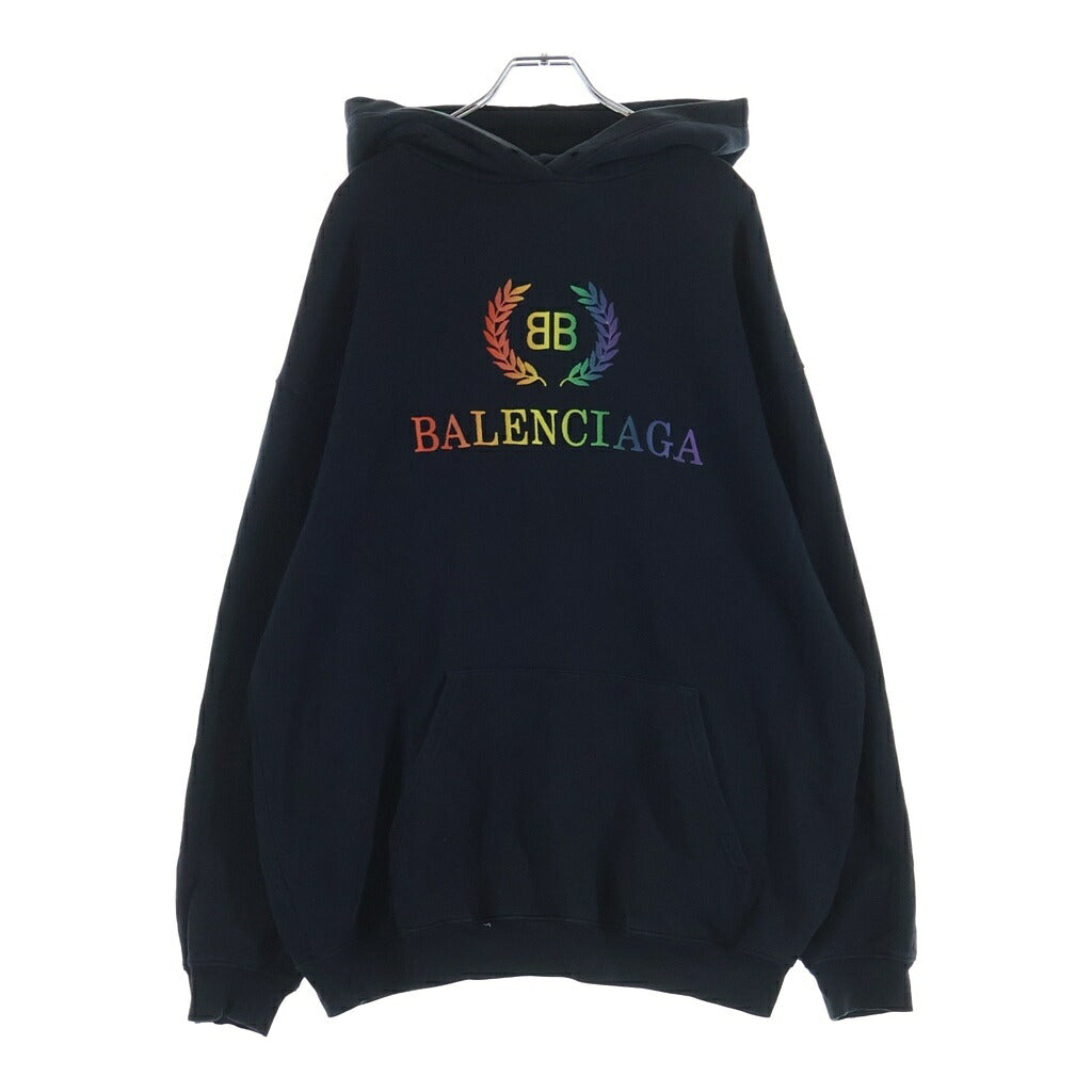 BALENCIAGA(バレンシアガ) Rainbow BB Logo Hoodie レインボーBBロゴフーディー パーカー ブラック 570811 TEV50