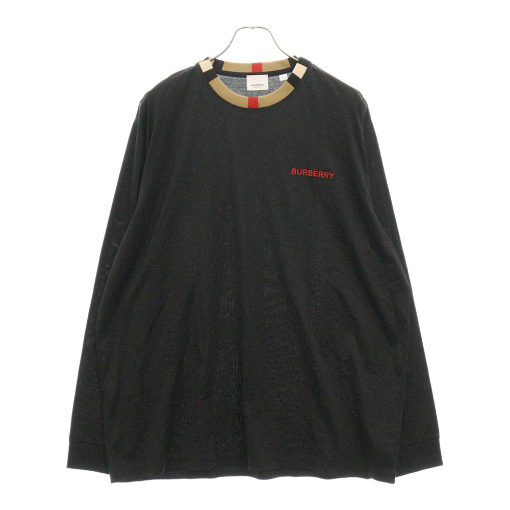 BURBERRY(バーバリー) Jalad Check Neck Long Sleeve T-Shirt 8075187 ジャラッド ネックチェックロングスリーブ長袖Tシャツ ブラック