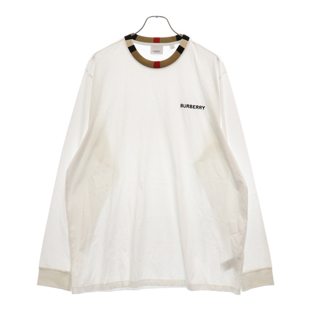BURBERRY(バーバリー) Jalad Check Neck Long Sleeve T-Shirt 8075188 ジャラッド ネックチェックロングスリーブ長袖Tシャツ ホワイト