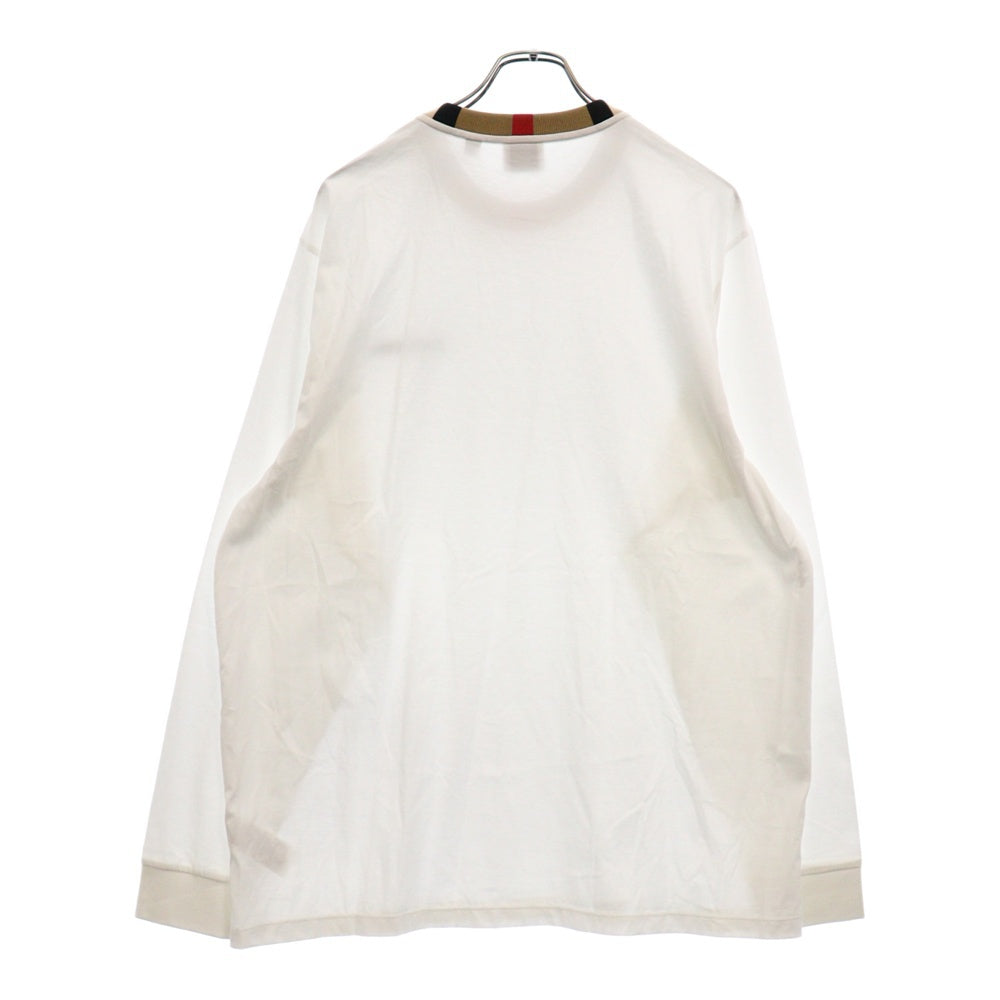 BURBERRY(バーバリー) Jalad Check Neck Long Sleeve T-Shirt 8075188 ジャラッド ネックチェックロングスリーブ長袖Tシャツ ホワイト