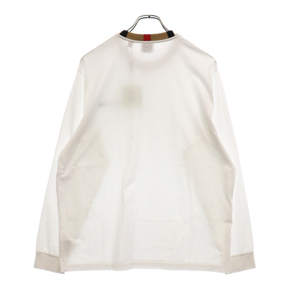 BURBERRY(バーバリー) Jalad Check Neck Long Sleeve T-Shirt 8075188 ジャラッド ネックチェックロングスリーブ長袖Tシャツ ホワイト